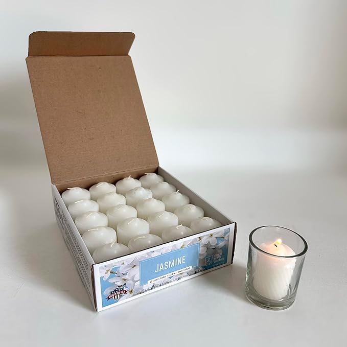 Scented Votive Candles - 15 Hour Burn Time - Candles for All Decorations - for Wedding, Birthday, Holiday & Home Decoration - Made in The USA, Box of 20, White Jasmine