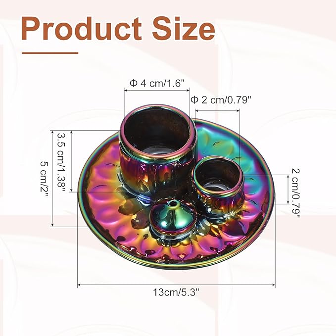 uxcell Incense Burner, 4 in 1 Ceramic Incense Holder Santo Holder Ash Catcher & Candle Holder Decorative Bowl for Meditation Stick Aromatherapy Yoga, Colorful