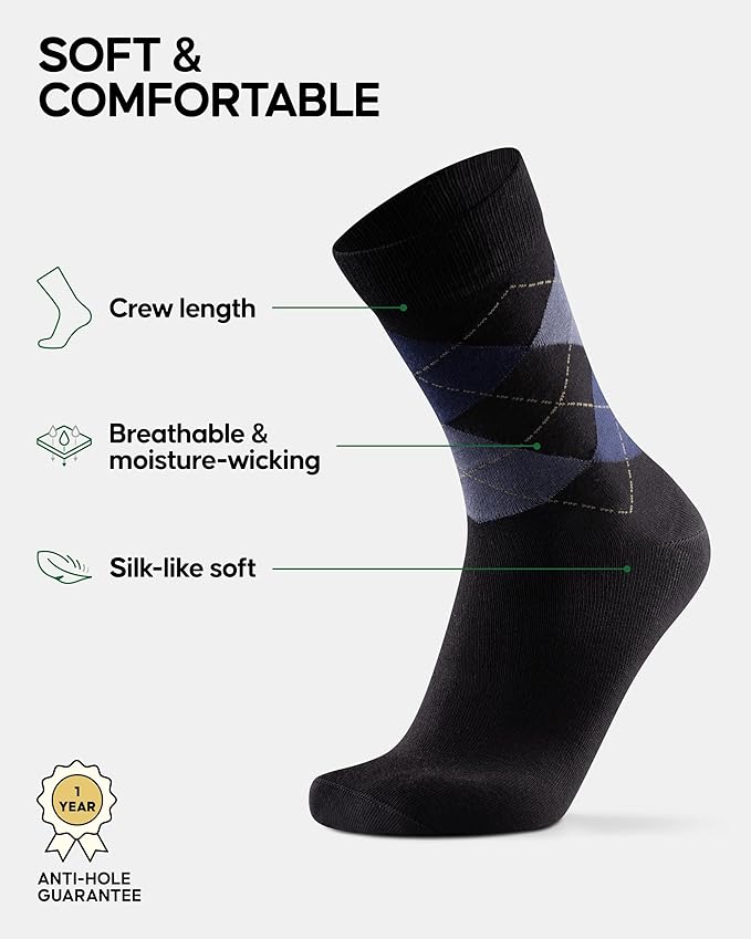 DANISH ENDURANCE Viscose Dress Socks, Premium, Soft, Breathable, Dress Socks for Men & Women, Unisex, 6-Pack