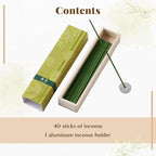Hasegawa Hyakurakuko Premium Japanese Sandalwood Incense - Long Type, 40 Sticks with Aluminum Holder, 20-30 Min Burn Time, Made in Japan 線香 百楽香 (Green Tea)