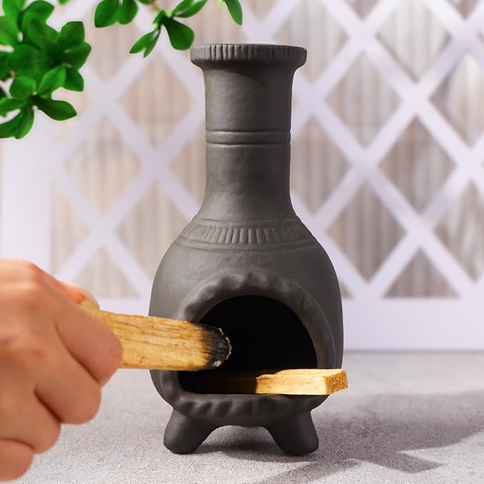 Handcrafted Palo Santo Burner–Mexican Style Clay Incense Dish for Aromatherapy and Stress Relief–Compatible with Wood Sticks, Sage,Cone Incense–Mini Home Altar with Unique Chimney Design