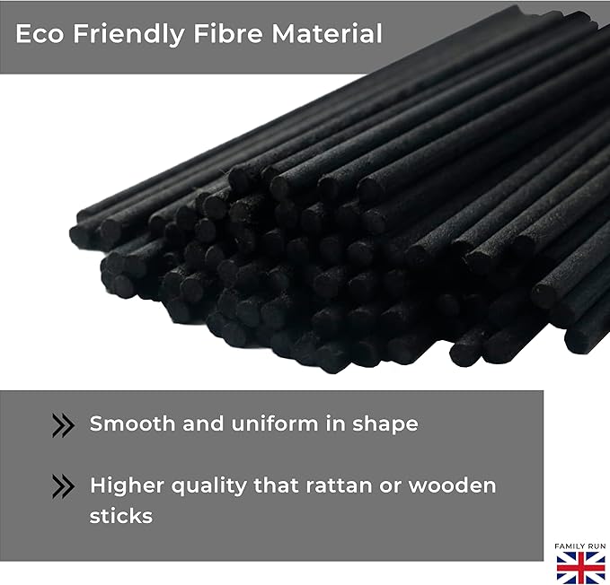 Ziffs Home® 120pcs Black Fibre Reed Diffuser Sticks - 25.4cm/10 Inches in x 4mm/0.16in - Thick Reeds Sticks - Fibre Reeds for Diffusers