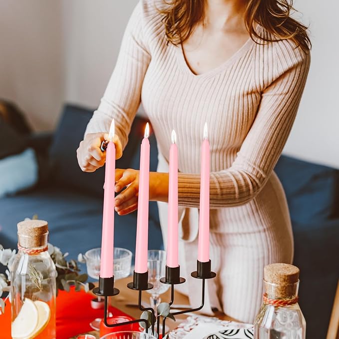12 Pack Pink Taper Candles - Taper Candles 10 Inch Dripless, Smokeless & Unscented - 8 Hours Long Burning - Ideal for Weddings, Dinner Parties, and Home Decor