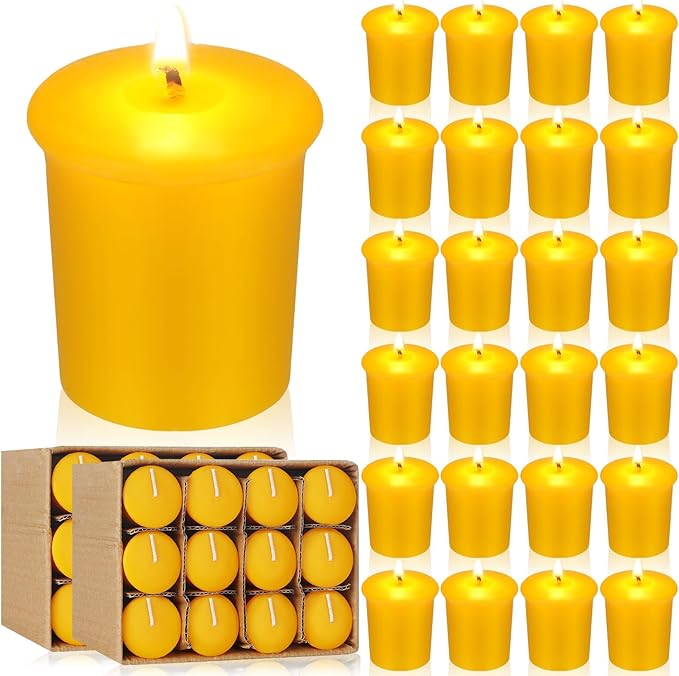 36 Pcs Beeswax Votive Candles Unscented Pure Beeswax Votive Candles Bulk Naturally Colored Bees Wax Candle for Home Room Party Wedding Spa Gift, 15 Hours Burn Time Each