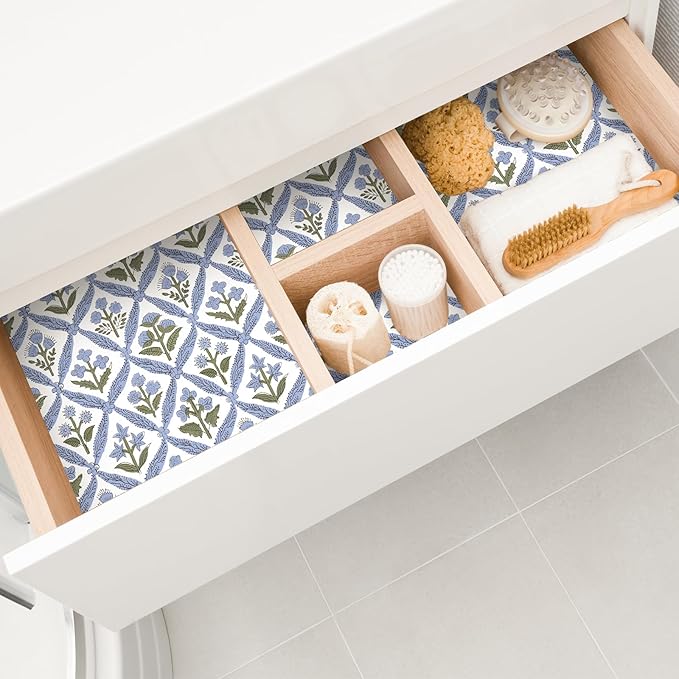 10 Sheets Drawer Liners for Dresser Scented Drawer Liners Non Adhesive Scented Paper for Fragrant Home Shelf Closet(Linen,Light Blue Pattern)