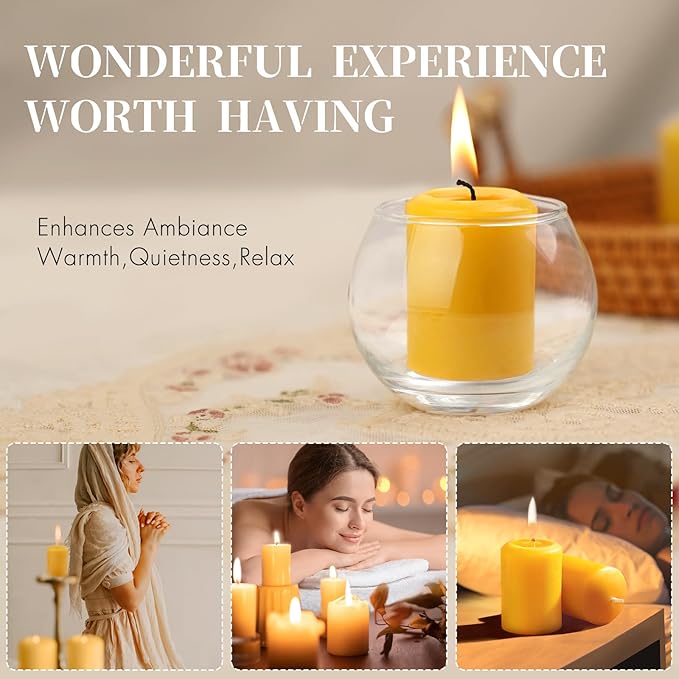Natural Beeswax Votive Candles,11-12 Hours Unscented Votive Candles Bulk,6 Pack Beeswax Candle for Prayers,100% Pure Bees Wax Candles for Spa Relax