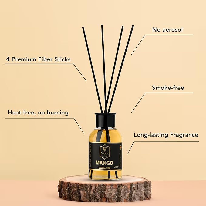 Mango Reed Diffuser Sticks and Bottle - Tropical-Scented Reed Diffusers for Home, Bathroom, Bedroom, Office - Luxury Home Fragrance Products & Decor - Long-Lasting Scent - 3.72 fl oz