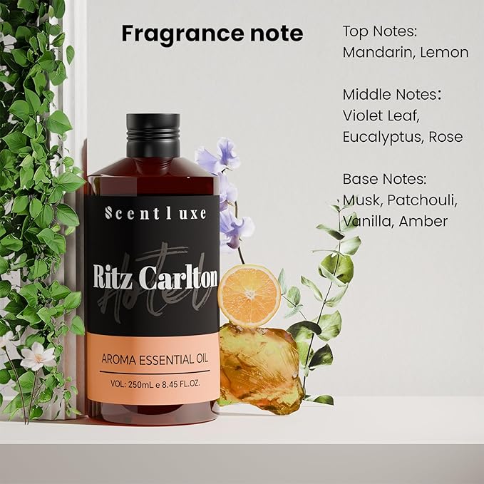Oil Diffuser Essential Oils Inspired by The Ritz Carlton Scent - Orange, Musk for Aromatherapy Waterless Diffusers 250mL 8.45 Fl Oz Glass Dropper Bottle Fragrance Oil