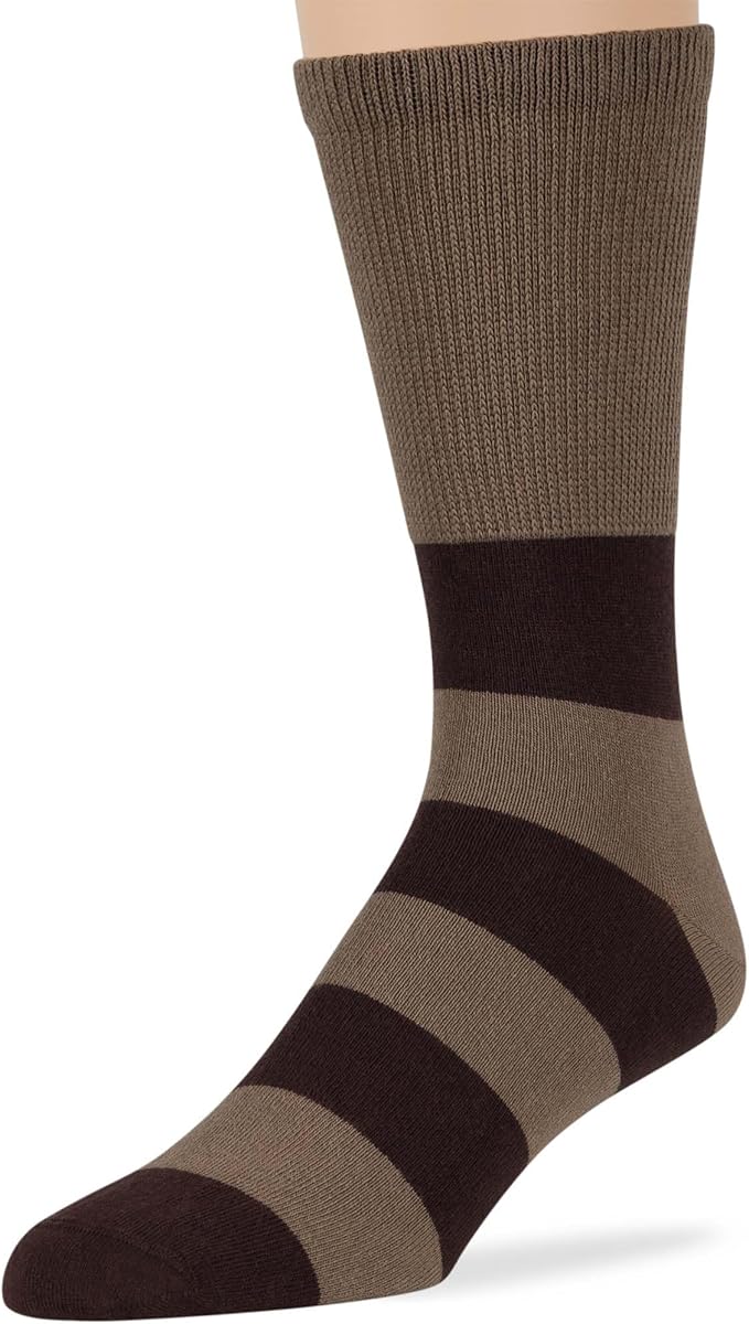 Men's Diabetic Cotton Fashion Loose Crew Dress Socks - 5 Pack Large - Stripe Pattern - Sock Size 10-13 Shoe Size 9-12 L Light Beige, Beige, Khaki, Brown, Dark Brown
