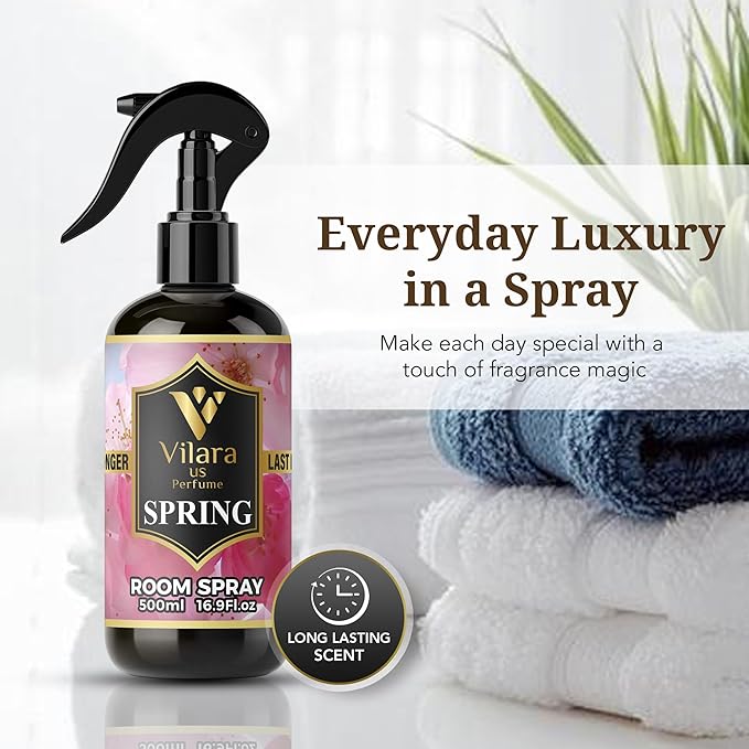 Vilara US Room Spray Freshener – Long-Lasting Luxury Perfume Scent, Linen & Fabric Spray for Bedding, Furniture, Home & Bedroom Aromatherapy – 16.9 fl oz (Spring)
