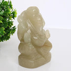 REAL-GEMS Lord Ganesha Figurines Handmade Green Serpentine Gemstone Decorative Statue Modern Home Table Decor Gifts Approximately 1350 Ct.