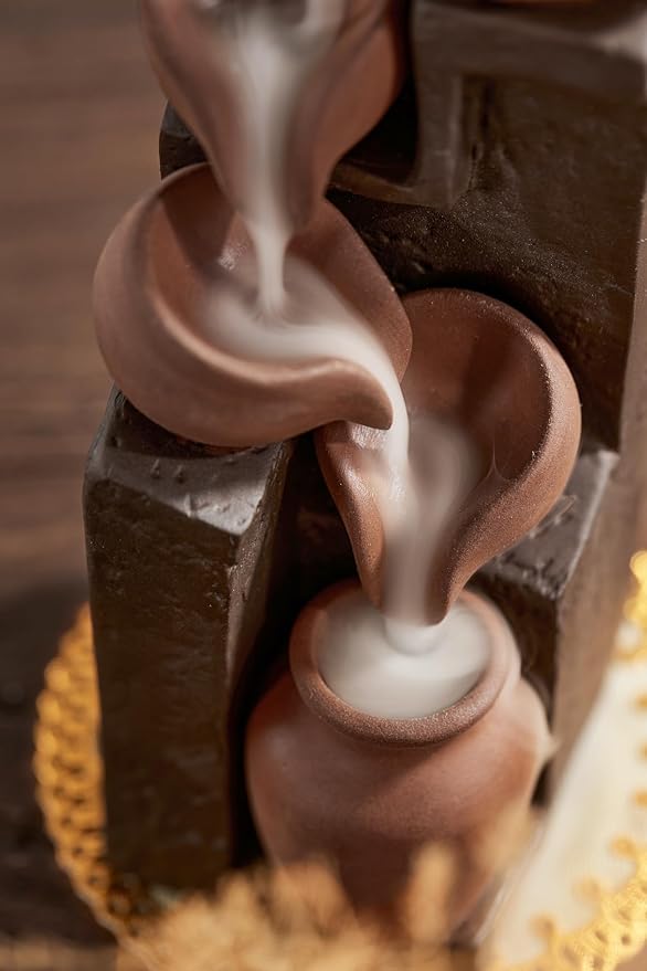 Unique Cascading Basins Ceramic Waterfall Incense Holder, Paired with a Pack of Backflow Incense Cones. (Primary)