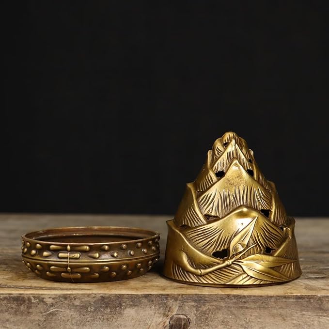 Brass Incense Burner Chinese Traditional Incense Burner Kit Zen Copper Incense Burner Office Home Yoga Room Sandalwood Burner Decoration Censer