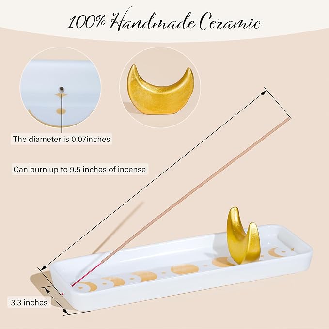 ZenBless Incense Holder Multifunction Incense Burner for Burning Palo Santo,Sage Smudge, Incense Sticks,Handcrafted Ceramic Moon Phase Insence-Stick Holder, Ideal for Spiritual Meditation Yoga Gift