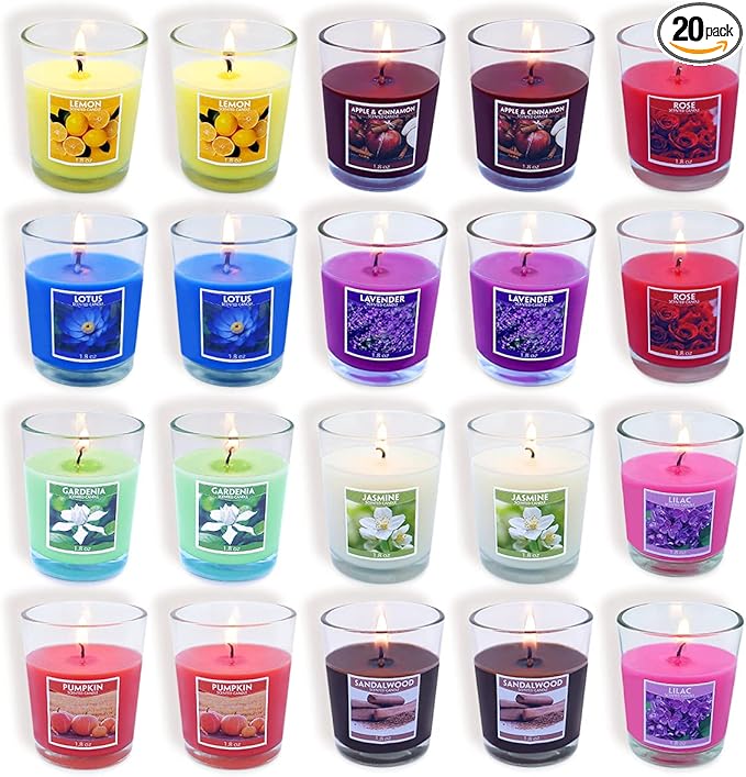 20 Packs Scented Aromatherapy Candle with 10 Fragrances, 1.8 Oz Soy Votive Candle for Home Decoration, Candle Gifts Baskets for Christmas Thanksgiving Anniversary