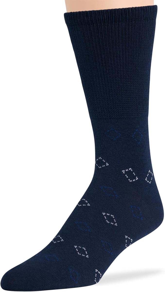 7BigStars Kingdom Men's Diabetic Loose Dress Fashion Crew Socks - 5 Pack Large - Argyle, Stripe, Geometric Pattern - Sock Size 10-13 Shoe Size 9-12 L Navy Blue, Denim Blue