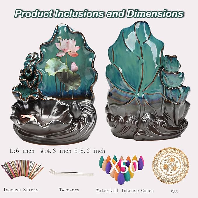 Mountain Waterfall Incense Burner，Backfall Incense Holder River, Incense Falls Meditation Decor for Room with Upgrade Incense Cones and Accessories (Applique)