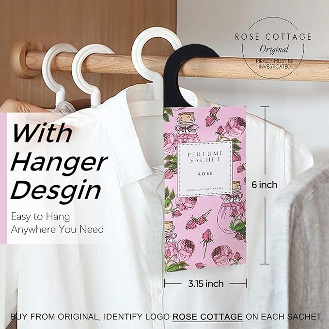 Large 12 Packs Rose Hanging Closet Deodorizer Air Freshener Long Lasting Scented Sachets Smell Goods for House