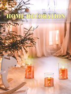 Flashing Flameless Candles with String Light, Battery Powered Candle, Recessed String LED Candle, Indestructible Plexiglass Candles with Remote Control, Set of 3, Orange
