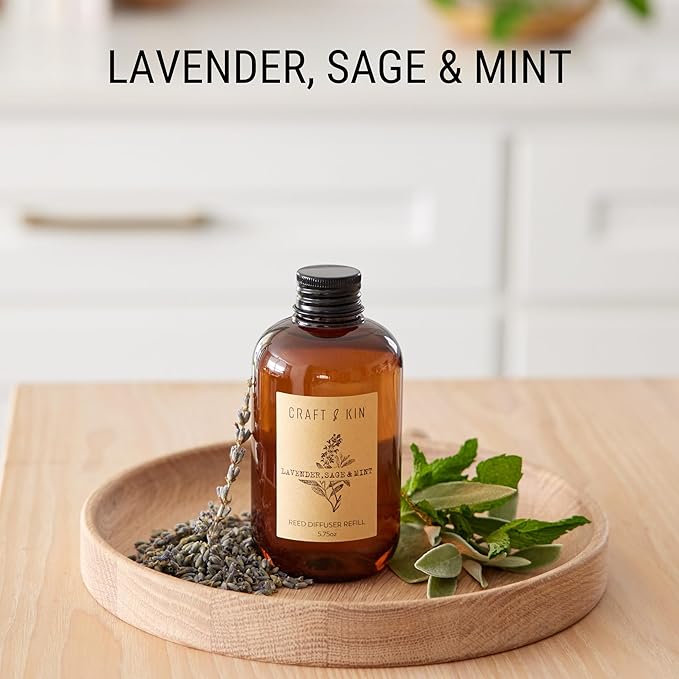 Lavender, Sage & Mint Reed Diffuser Oil Refill | Reed Diffuser Refill for Craft & Kin Diffusers | Long Lasting Home Fragrance - 5.75 oz