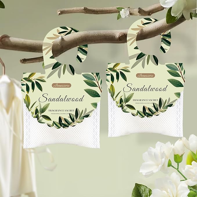 15 Packs Sandalwood Scented Sachets Bag for Drawers and Closets, Air Freshener for Home Fragrance Sachet, Long-Lasting Hanging Closet Deodorizer Smell Goods for House