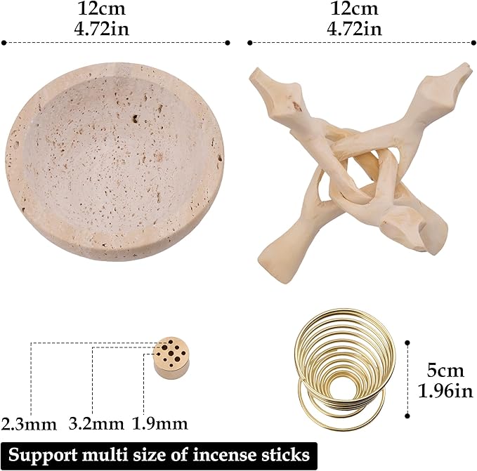 Natural Marble Incense Holder, Palo Santo and Sage Burner, Handmade Incense Burner for Smudging, Incense Burning, and Home Decoration (Cream)