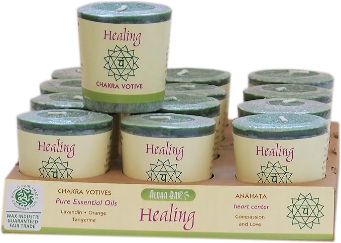 Premium Scented Hand Made Chakra Energy Candle | Votive 12-pack | Healing, Anahata| Yoga, Prayer & Meditation Candle | Long Burn |Essential Oils Lavandin, Orange, Tangerine | Aloha Bay