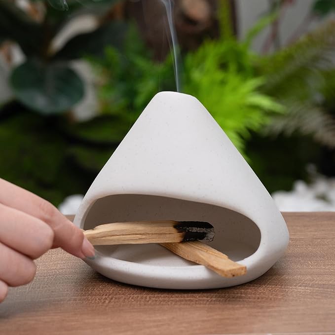 Palo Santo Burner- Mini Zongzi ceramics chiminea for sage/sticks/sone, ceramics Incense Holder with ash catcher, aromatic meditation gifts for women anxiety relief, ceramic copalera home decor