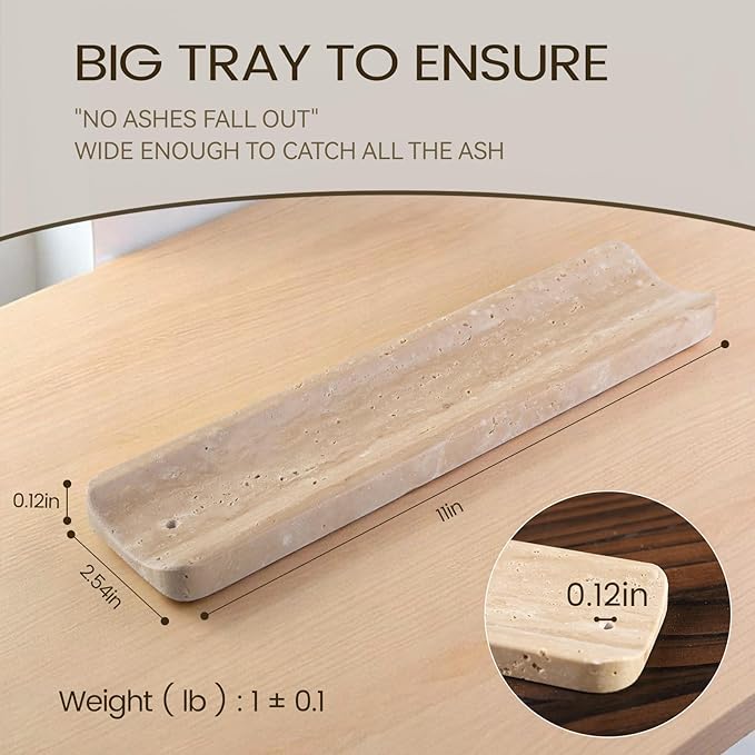 Koville Travertine Incense Holder, Incense Holder for Sticks, Long Incense Sticks Holder Ash Catcher for Meditation Yoga SPA, Natural Stone Incense Burner, Home Table Decor(Beige)