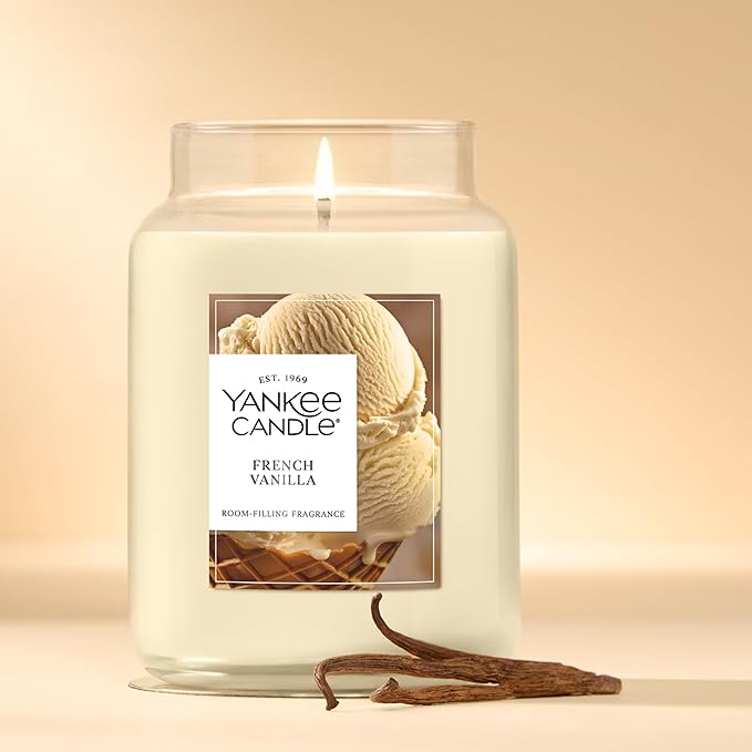Yankee Candle Large Jar Scented Candle with up to 150 Hour Burn Time, Premium Plant Wax Blend for Consistent Burn, 22 oz Jar Candle with Room Filling Fragrance, French Vanilla