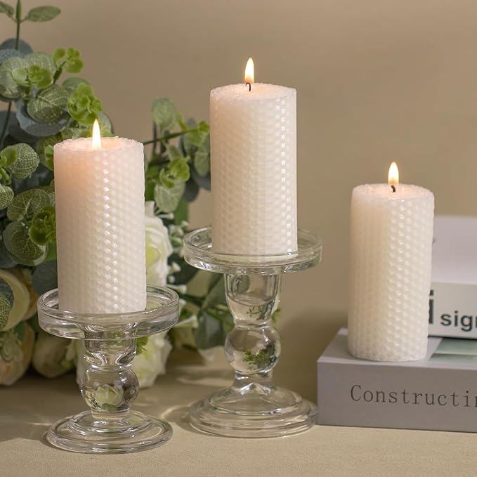 KONNI Beeswax White Pillar Candles Set of 3, 2"x 4" Unscented Pillar Candles Bulk, 20 Hours Long Burning Candles, Smokeless&Dripless Large Round Candle for Wedding, Decoration, Parties, Spas, Dinner