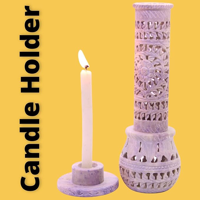 Handmade Carving Round Soapstone Incense Stick Tower Holder | Marble Incense Stick Tower Burner Holder Spa Aromatherapy Home Office Fragrance Accessories Home Office Decor - (11 X 3 Inches)