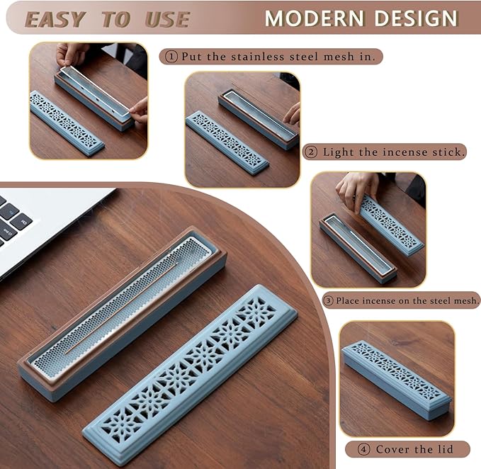 Incense Holder for Sticks，Ceramic Insence-Stick Holder Ash Catcher，Incense Holder Timkburner for Meditation Yoga Spa Room Decor