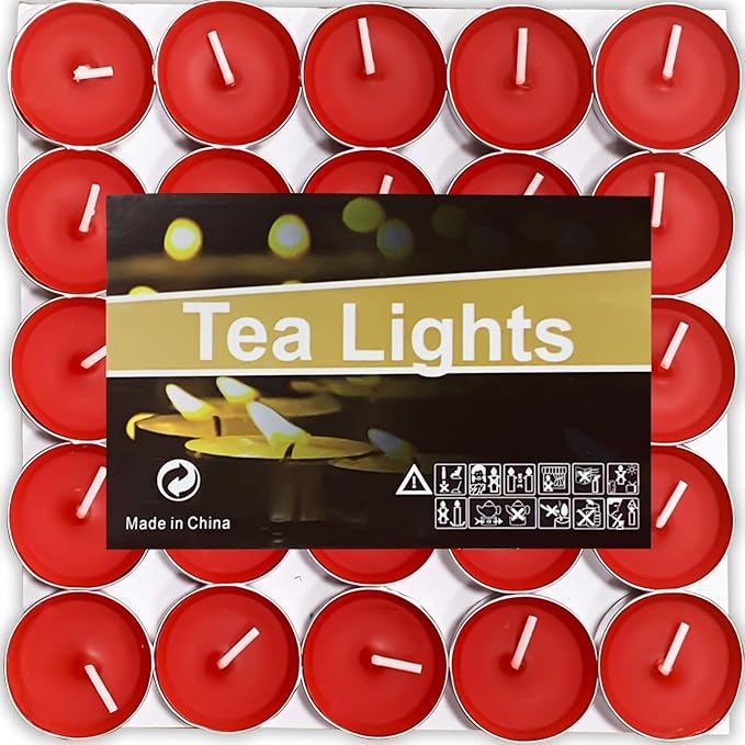OUO Tea Lights - 50 Pack Smokeless, Dripless & Long Lasting Mini Tealight Candles for Mood, Dinners, Parties, Home Decoration, Wedding, Crafts (Red)