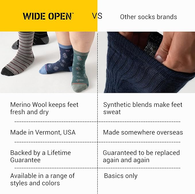 Wide Open Micro Crew Men's Merino Wool Socks - Everyday Wide Socks for Wide Feet