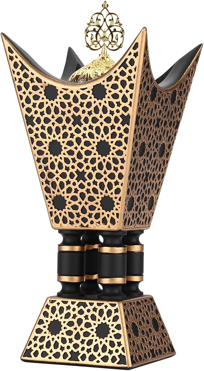 Bakhoor Incense Burner, Oud Frankincense Resin Burner 8.85Inches Tall,Charcoal Incense Burner - for Yoga, Spa Aromatherapy, Office & Home Decor (Trophy Shape) (Black)