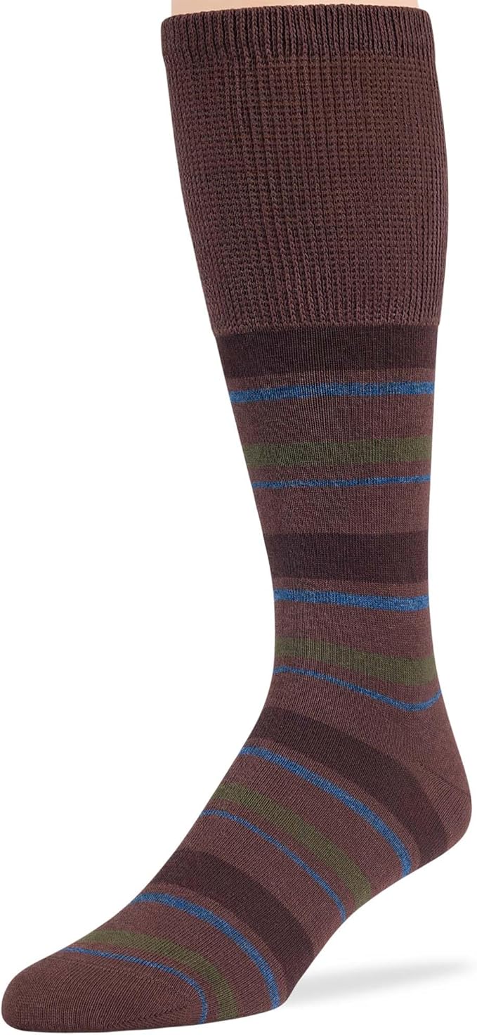 7BIGSTARS KINGDOM Men's Diabetic Fashion Non-Binding Cotton Dress Mid Calf Socks - 5 Pack Big Tall - Geometric, Argyle, Stripe - Sock Size 13-15 Shoe Size 12-15 XL Brown, Denim Blue