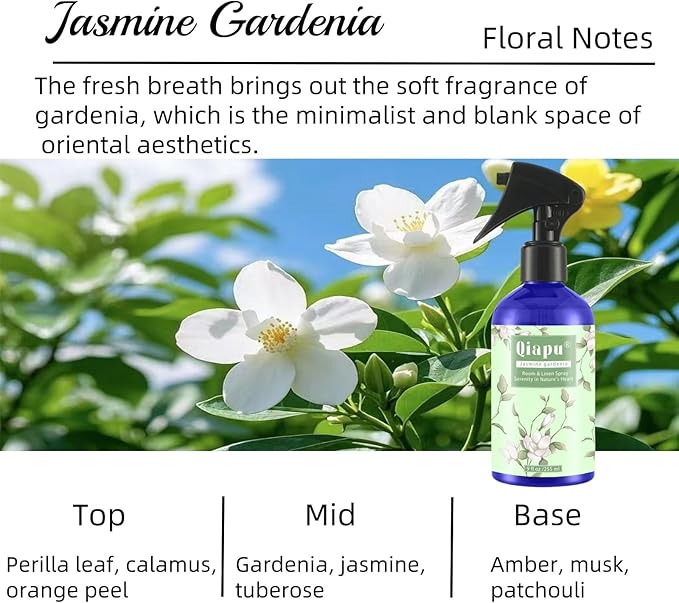 Natural Bedroom Linen Spray | Gardenia & Jasmine Scented Room Mist with Plant Extracts for Sheets, Pillows & Curtains – 9oz