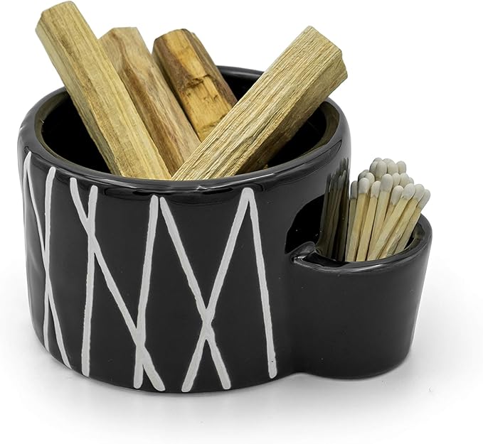 Bursera Onyx Ceramic Bowl, Tree Planted with Every Order, Decorative Bowl with Side Slot for Matches, Smudging Burn Bowl for Sage, Palo Santo, Matchstick Holder, Form for Candles