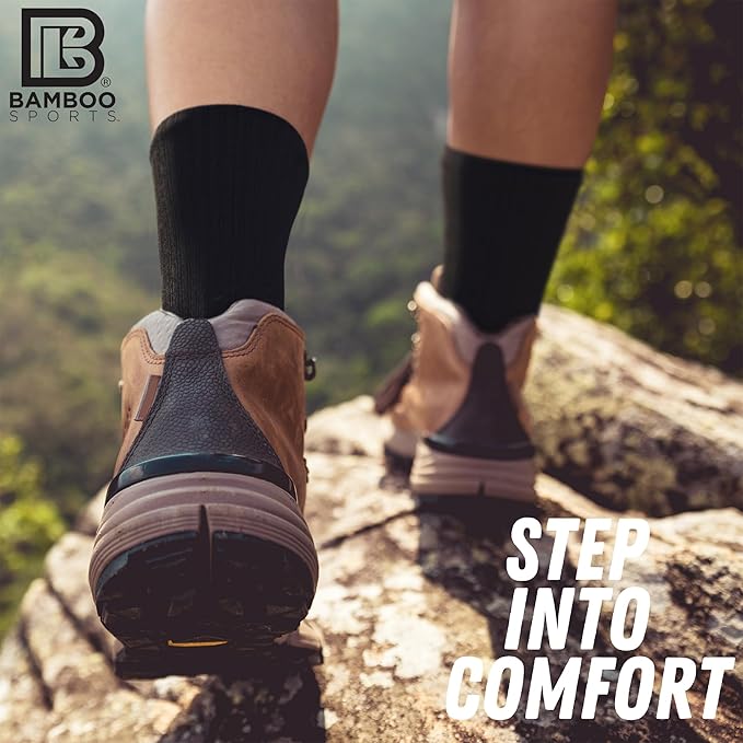 Bamboo Sports Premium Bamboo Crew Work Socks- Moisture Wicking, Odor Eliminating