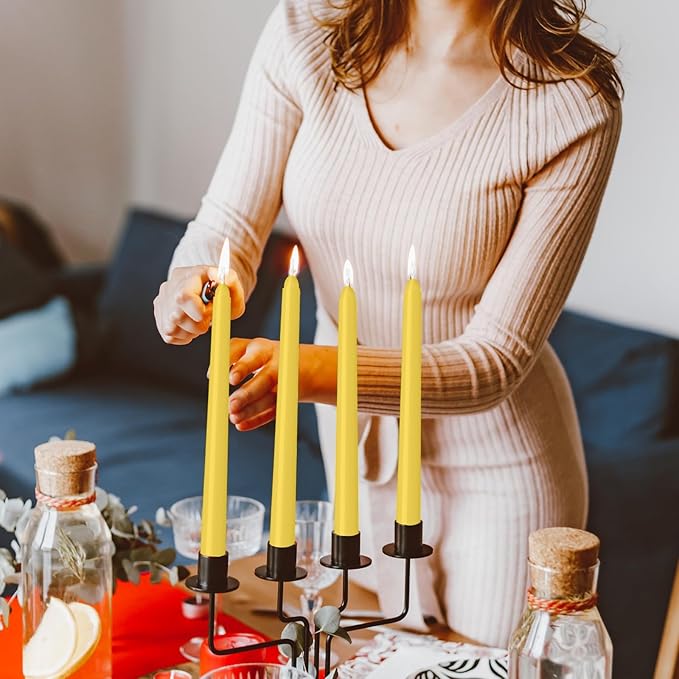 12 Pack Yellow Taper Candles - Taper Candles 10 Inch Dripless, Smokeless & Unscented - 8 Hours Long Burning - Ideal for Weddings, Dinner Parties, and Home Decor