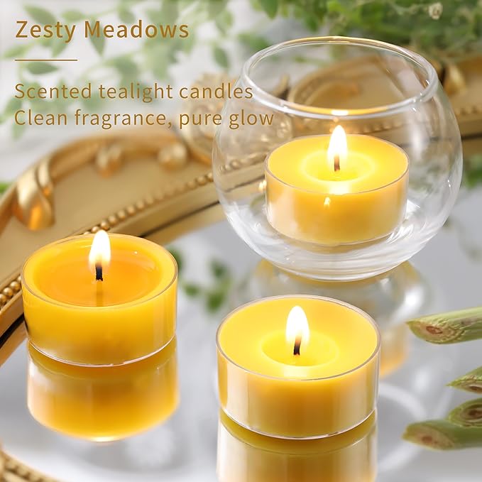 Fresh Citronella Highly Scented Tea Lights Candles 96 Pack, 4-5 Hours Natural Palm Tea Candles Bulk for Home Scented, Small Indoor Summer Scented Tealight Votives for Home, Patio Garden Yard
