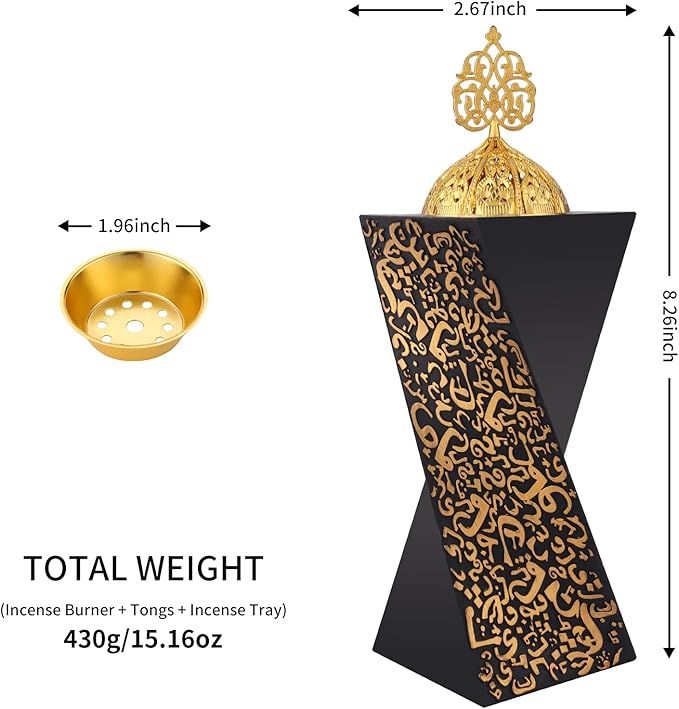 Resin Incense Burner Bakhoor Incense Burner Charcoal Incense Burner Yoga Spa Aromatherapy Office Home Decor Black