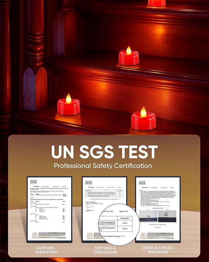 5plots Flameless Candles, 50Pcs Tea Lights Candles Battery Operated, Flameless Tealight Candles, Electric Tea Lights Votive Candles - Red - 1.5" x 1.25"- No Flicker