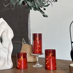 Flashing Flameless Candles with String Light, Battery Powered Candle, Recessed String LED Candle, Indestructible Plexiglass Candles with Remote Control, 3 Piece Set, Red