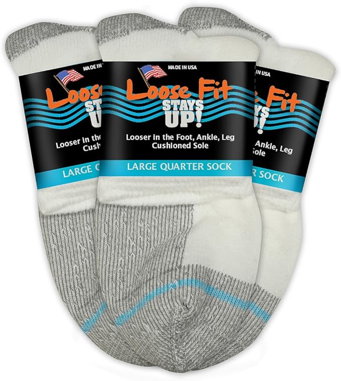 Loose Fit Stays Up Men's and Women's Casual Lower Cut Socks (Pack of 3) Made in USA, Cushioned Sole