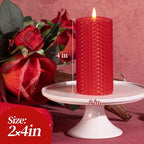 KONNI Beeswax Red Pillar Candles Set of 3, 2"x 4" Unscented Pillar Candles Bulk, 20 Hours Long Burning Candles, Smokeless&Dripless Large Round Candle for Wedding, Decoration, Parties, Spas, Dinner