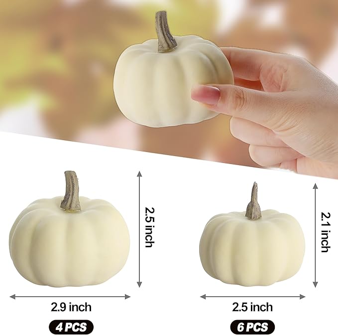 Artgar Pumpkin Decor - White Pumpkin - 10 PCS Mini Pumpkins Harvest Set - Beige Foam Pumpkins for Home Decor DIY, Table, Halloween, Fall, Thanksgiving Decorations