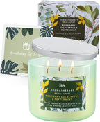 Rosemary Eucalyptus Peppermint Candle | Highly Scented Large 3 Wick Soy Candle 15.8 oz | Uplifting Eucalyptus Mint Scented Candles for Home | Aromatherapy Stress Relief Spa Candles for Men & Women