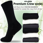 +MD Crew Socks for Men 6 Pairs, Viscose Bamboo Socks, Mens Dress Socks with Soft Cushioned, Smell Control, Black White